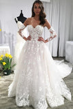 Sleeves Ivory Lace Appliques Backless Long Wedding Dress with Train HZ0509
