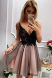 A Line V Neck Gray Short Homecoming Dresses With Appliques HZ0509