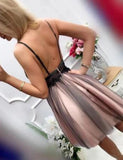 A Line V Neck Gray Short Homecoming Dresses With Appliques HZ0509