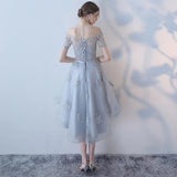 the Shoulder Organza A Line High Low Short Sleeves Lace Top Homecoming Dresses HZ0509