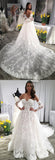 Sleeves Ivory Lace Appliques Backless Long Wedding Dress with Train HZ0509