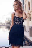 Sheath Spaghetti Straps Black Lace Homecoming Dresses HZ0509