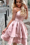 A Line One Shoulder Pink Short Homecoming Dresses HZ0509