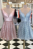 Fitted Short Light Sky Blue V Neck A Line Homecoming Dress HZ0509