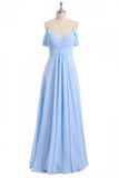 Sky Blue Long Bridesmaid Dress, Off Shoulder Chiffon Long Prom Dress HZ0509