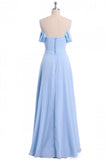 Sky Blue Long Bridesmaid Dress, Off Shoulder Chiffon Long Prom Dress HZ0509