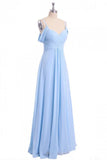 Sky Blue Long Bridesmaid Dress, Off Shoulder Chiffon Long Prom Dress HZ0509