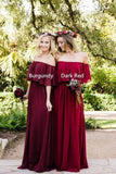 the Shoulder Burgundy Bridesmaid Dresses Cheap Long Bridesmaid Dress HZ0509