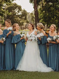 the Shoulder Burgundy Bridesmaid Dresses Cheap Long Bridesmaid Dress HZ0509