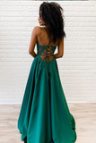 Emerald Spaghetti Straps Lace Appliques A Line Prom Dress HZ0509