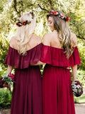 the Shoulder Burgundy Bridesmaid Dresses Cheap Long Bridesmaid Dress HZ0509