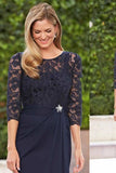 Navy Blue Lace half Sleeves Chiffon Short Mother of the Bride Dresses HZ0509