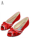 Lace Red Peep Toe Handmade Wedding Shoes With Bow Knot HZ0509