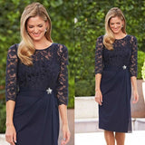 Navy Blue Lace half Sleeves Chiffon Short Mother of the Bride Dresses HZ0509