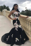 Mermaid Prom Dresses Strapless Embroidery Applique Sexy Prom Dresses HZ0509
