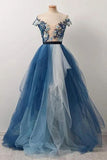 Blue Gradient Prom Dress with Appliques/Mesh HZ0509
