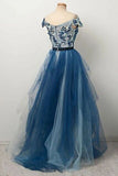 Blue Gradient Prom Dress with Appliques/Mesh HZ0509