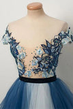 Blue Gradient Prom Dress with Appliques/Mesh HZ0509