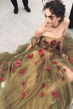 the Shoulder See-through Prom Dress with Flowers HZ0509