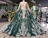 Long Sleeves Ball Gown Lace Prom Dress with Appliques, Long Prom Gown HZ0509