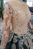 Long Sleeves Ball Gown Lace Prom Dress with Appliques, Long Prom Gown HZ0509