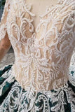 Long Sleeves Ball Gown Lace Prom Dress with Appliques, Long Prom Gown HZ0509