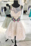 Lace Short Prom Dress, Floral Appliques homecoming dress HZ0509