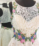 Lace Short Prom Dress, Floral Appliques homecoming dress HZ0509
