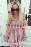 Chiffon Pnk Short Prom Dress, Off the Shoulder Homecoming Dress HZ0509