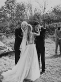 Marvelous V-neck A-line Wedding Dresses Appliques Tulle Bridal Gowns HZ0509