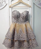 Sweetheart Appliques Short Prom Dress, Layers Homecoming Dress HZ0509