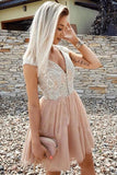 Line V Neck Tulle Short Prom Dress, Cap Sleeves Cheap Homecoming Dress HZ0509