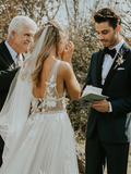 Marvelous V-neck A-line Wedding Dresses Appliques Tulle Bridal Gowns HZ0509