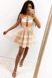 Short Prom Dress, Sheer Neck A Line Homecoming Dress HZ0509