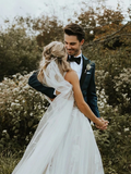 Marvelous V-neck A-line Wedding Dresses Appliques Tulle Bridal Gowns HZ0509