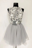 Tulle Lace Short Prom Dress, A Line Flowers Homecoming Dress HZ0509