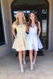 Satin Short Prom Dress, A Line Simple Homecoming Dress With Pockets HZ0509