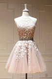 Lace Short Prom Dress Beadeing A Line Homecoming Dress HZ0509