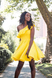 Yellow Short Prom Dress, One Shoulder Homecoming Dress HZ0509