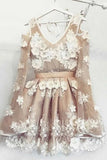 Tulle Lace Short Prom Dress, Long Sleeves Homecoming Dress HZ0509