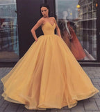 Yellow Long Modest Prom Gown, Long A-line Fashion Prom Dress HZ0509