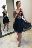 Floral A Line V Neck Cheap Chiffon Short Prom Dresses HZ0509