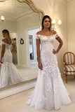 The Shoulder Sheath Mermaid Wedding Dresses Lace Appliques Wedding Gowns HZ0509