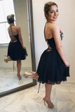 Floral A Line V Neck Cheap Chiffon Short Prom Dresses HZ0509