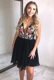 Floral A Line V Neck Cheap Chiffon Short Prom Dresses HZ0509