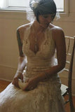 Deep V Neck Ivory Lace Wedding Gowns Cheap Bridal Dresses HZ0509