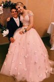 Two-piece V Neck Bridal Dresses Flowers Appliqued Pink Wedding Gowns HZ0509