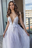 Deep V Neck Beach Wedding Dresses Spahetti Straps Lace Bridal Dresses HZ0509