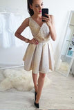 V-Neck Mini Cheap Homecoming Dress with Beading,Sweet 16 Dresses HZ0509