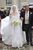 the Shoulder Long Sleeves Wedding Dresses With Cathedral Train HZ0509